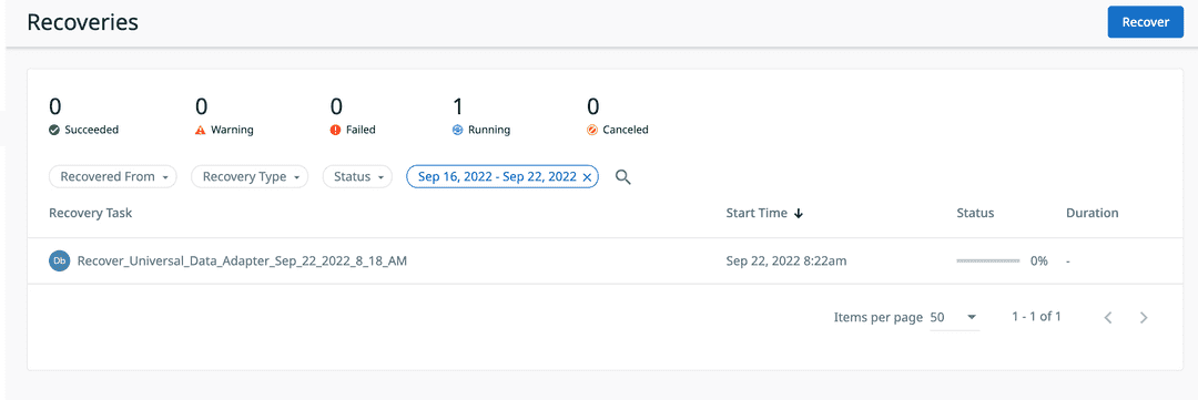 Cohesity Recovery Status